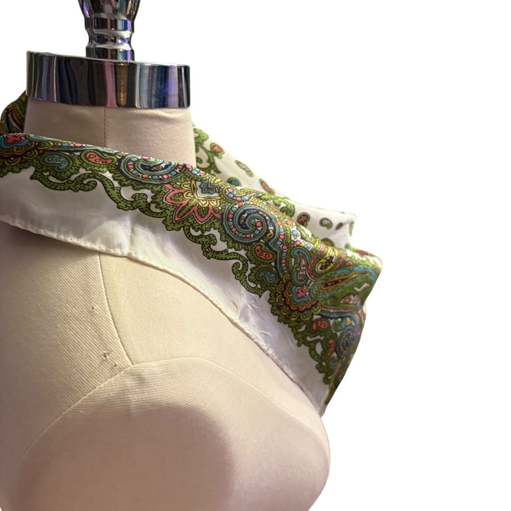 5 for $40 Vintage White Green Paisley Square Scarf - Picture 3 of 8
